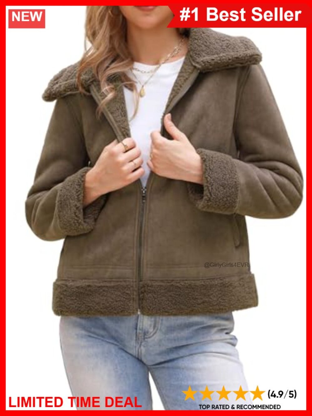 Faux Suede Moto Jacket Faux Fur Fleece Aviator Coat Zip Front Women's Outerwear
